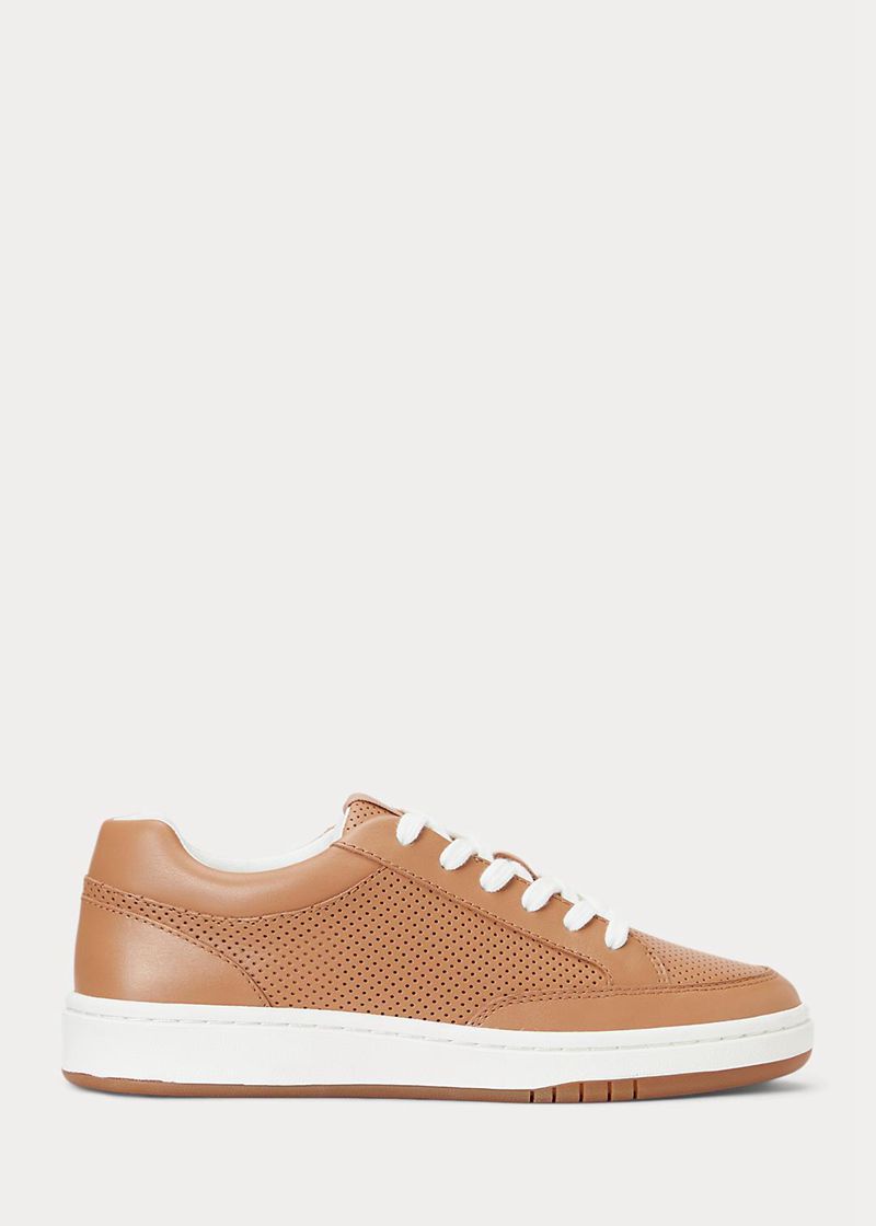 Trampki Lauren Damska Brązowe Hailey Perforated Nappa Leather 102856-RPB